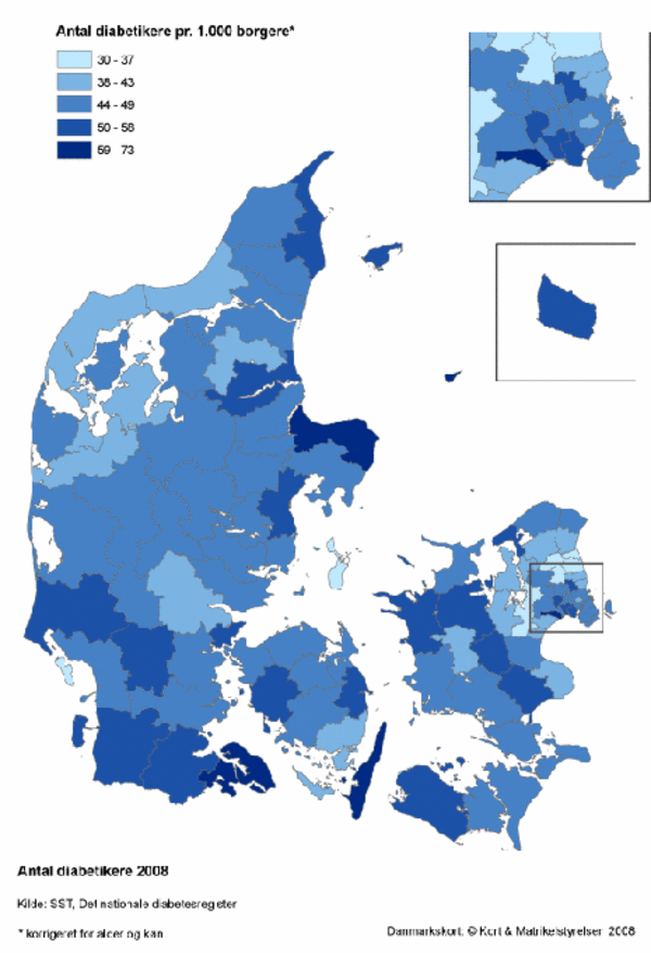 Kort   antal diabetikere i DK